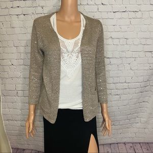 One A size small Tan sequined sweater w/sleeve detail knit cardigan boho